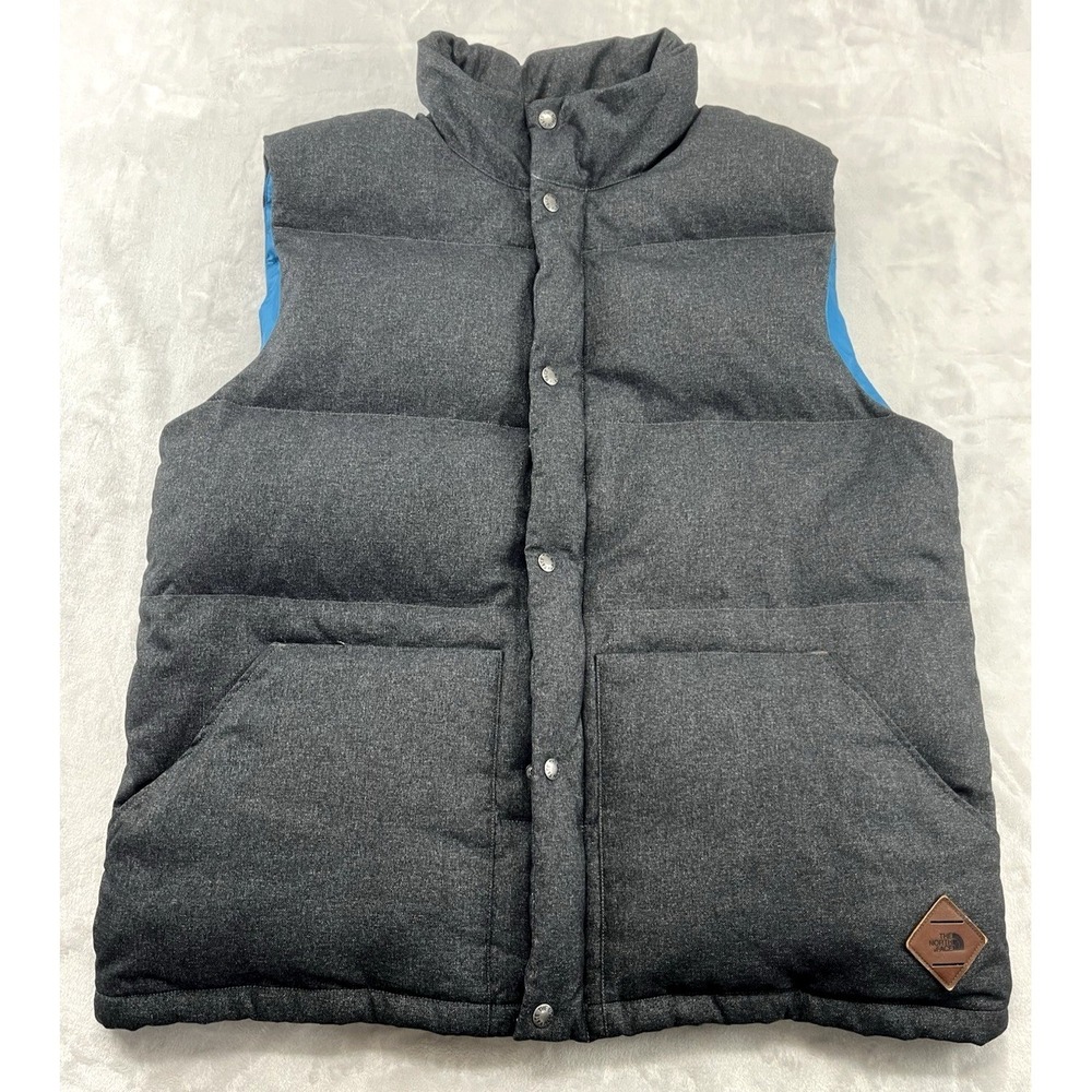 The North Face Cook 550 Down Puffer Vest Jacket Men XL Heather Black Snap On